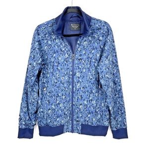 Athleta Brooklyn Bomber Jacket Speckled Blue Full‎ Zip Mock Neck Women's Size XL